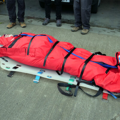 Russell Myers, BCA, wrapped in the new BCRC casualty bag.