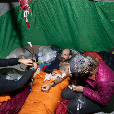 The casualty (Mark) receiving medical treatment, 9th September